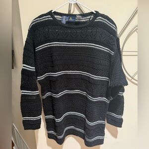 Liz Sport Black and Silver Oversized Knit Sweater, Size Medium Cotton Blend
